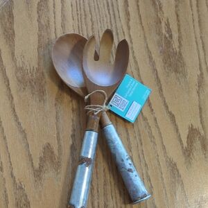 NWT Rustic Brown Wooden Salad Servers